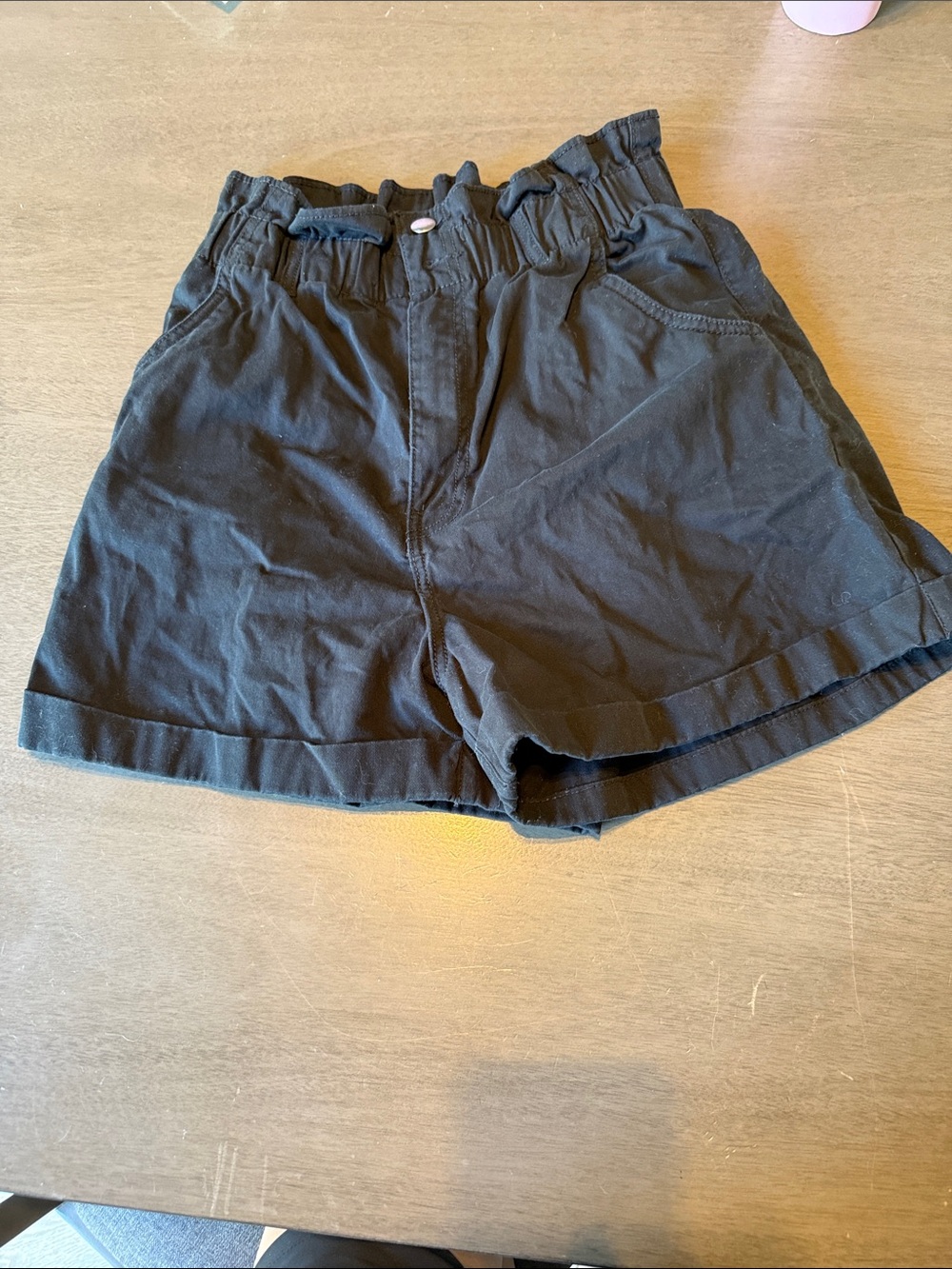 H&M Black High-Waist Paperbag Shorts